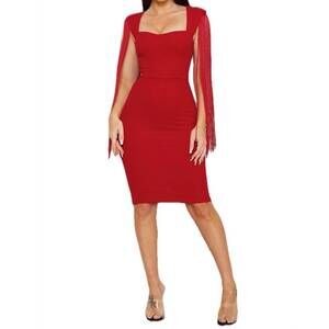 NEW SYMPHONY melody fringe sleeve dress in red
